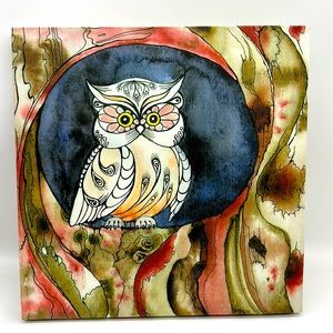 Owl In A Tree Hole on Canvas Painting/Print 11.75”x 11.75” size